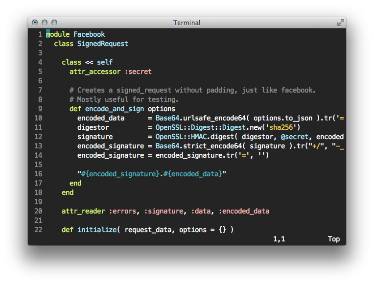 Screenshot of ruby syntax highlighting